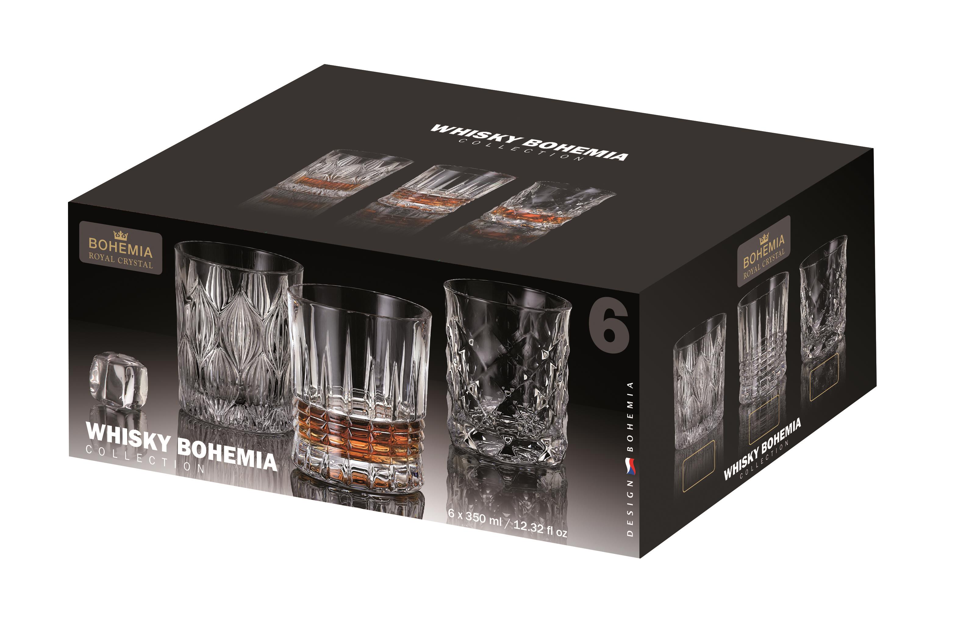 BOHEMIA ROYAL CRYSTAL Poháre 6 ks 350 ml Bohemia whisky, mix dekorov