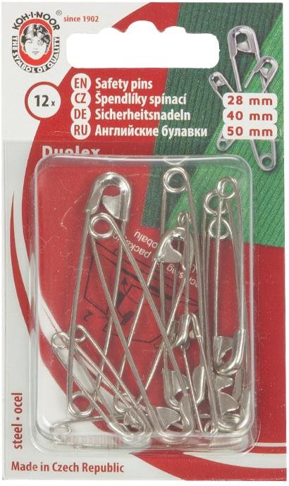 BELLATEX s. r. o. G – Špendlík spínací Fe mix 28, 40, 50 mm (v.1, 2, 3) 12 ks / miska strieborný