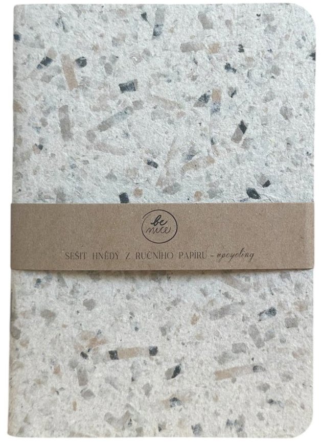 BE NICE EKO hnedý z ručného papiera A5, štvorčekovaný, upcycling