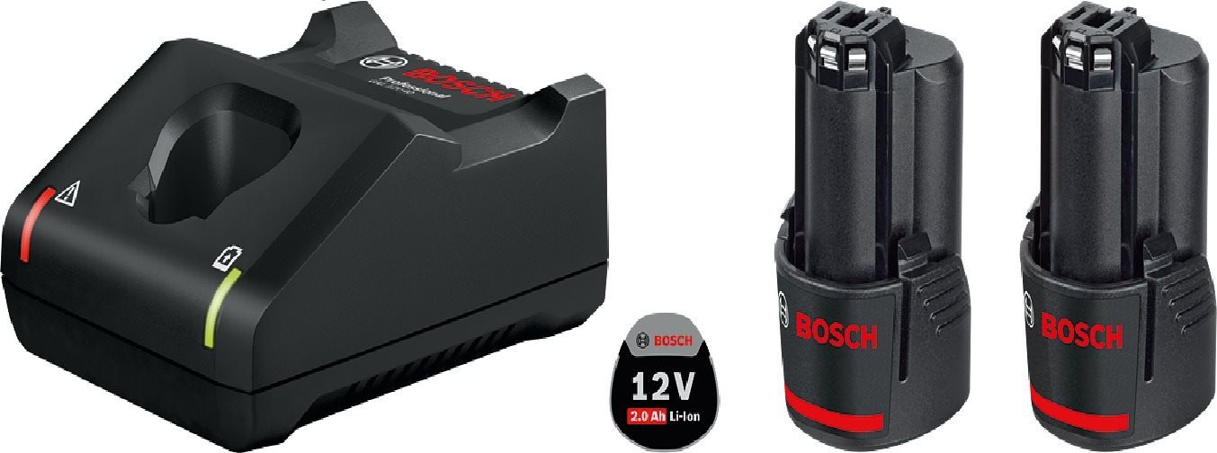 BOSCH Professional 2× akumulátor GBA 12 V, 2 Ah + nabíjačka GAL 12V-40, 1.600. A01.9R8