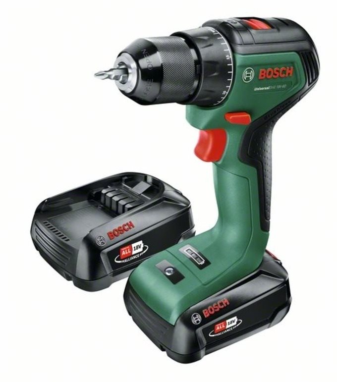 BOSCH UniversalDrill 18V-55 (2× 2,0 Ah) + AL18V-20 0.603.9D7.002