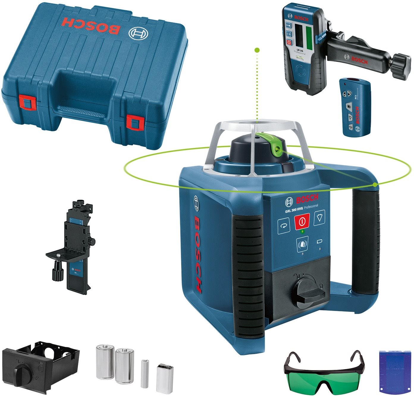 BOSCH Professional Rotačný laser GRL 300HVG + LR1 + WM4 + RC1 0.601.061.701