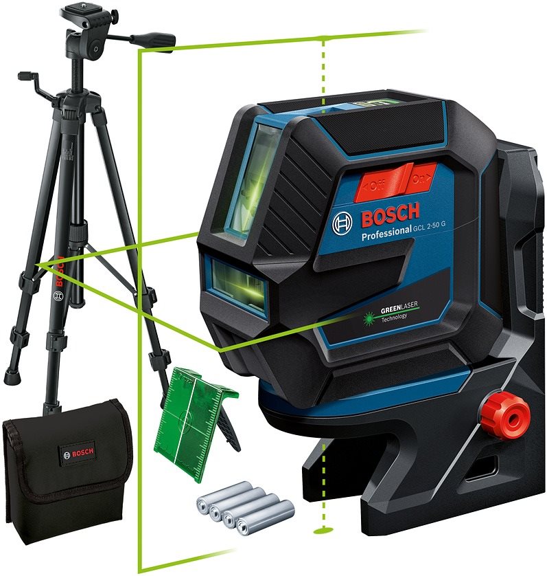 BOSCH Professional Krížový laser samonivelačný GCL 2-50 G RM 10 BT 150, 0.601.066.M01 (4× AA)
