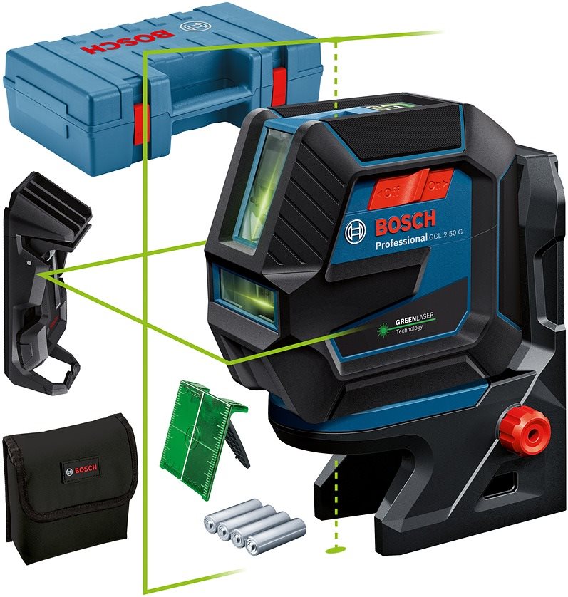 BOSCH Professional Krížový laser samonivelačný GCL 2-50 G RM 10 0.601.066. M02 (4× AA)