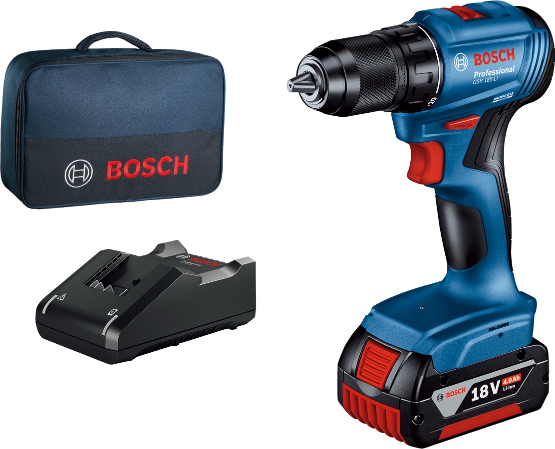 BOSCH Professional GSR 185 LI (1× 4,0 Ah, nabíjačka, taška), 0.601.9K3.005
