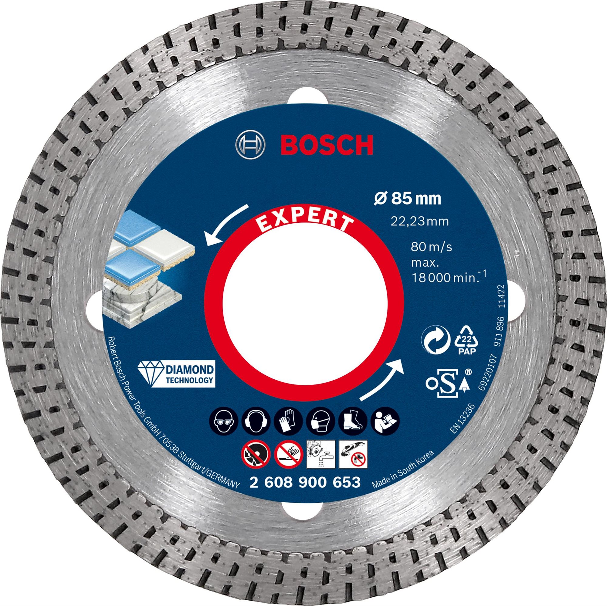 Bosch Diamantový rezný kotúč EXPERT HardCeramic 85 × 22,23 × 1,6 × 7 mm 2.608.900.653
