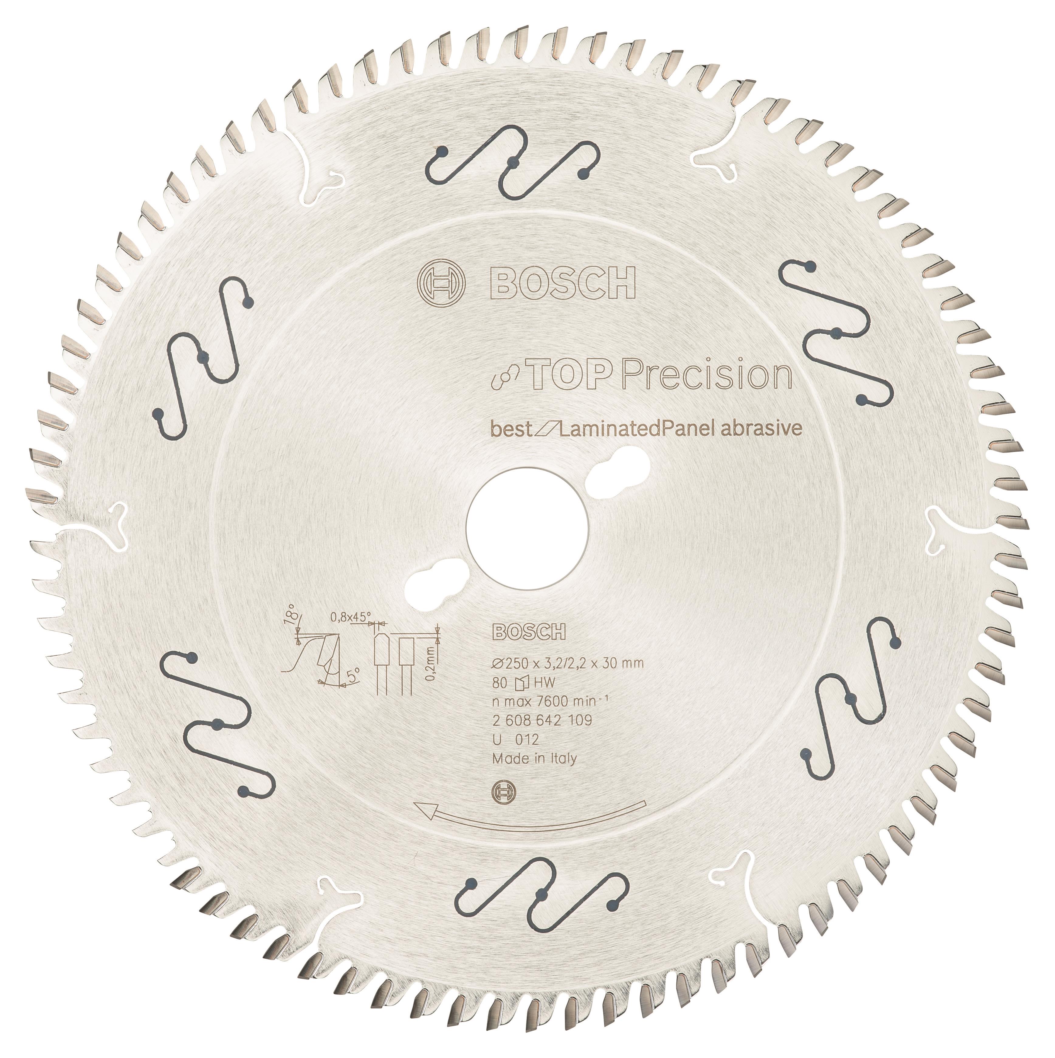 Bosch Pílový kotúč do okružných píl Top Precision Best for Laminated Panel Abrasive 250 × 30 × 3,2 mm, 80 2.60