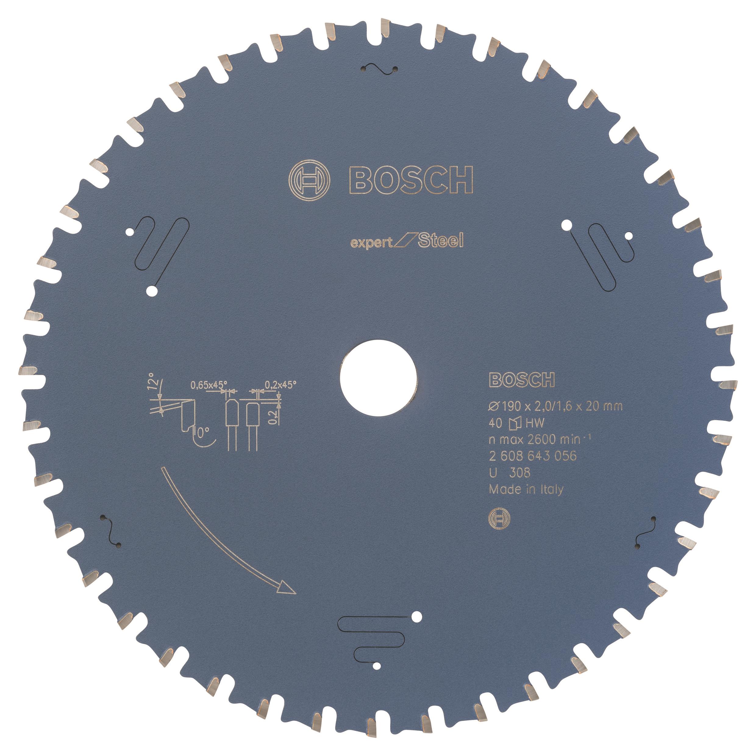 Bosch Pílový kotúč do okružných píl Expert for Steel 190 × 20 × 2,0 mm, 40 2.608.643.056
