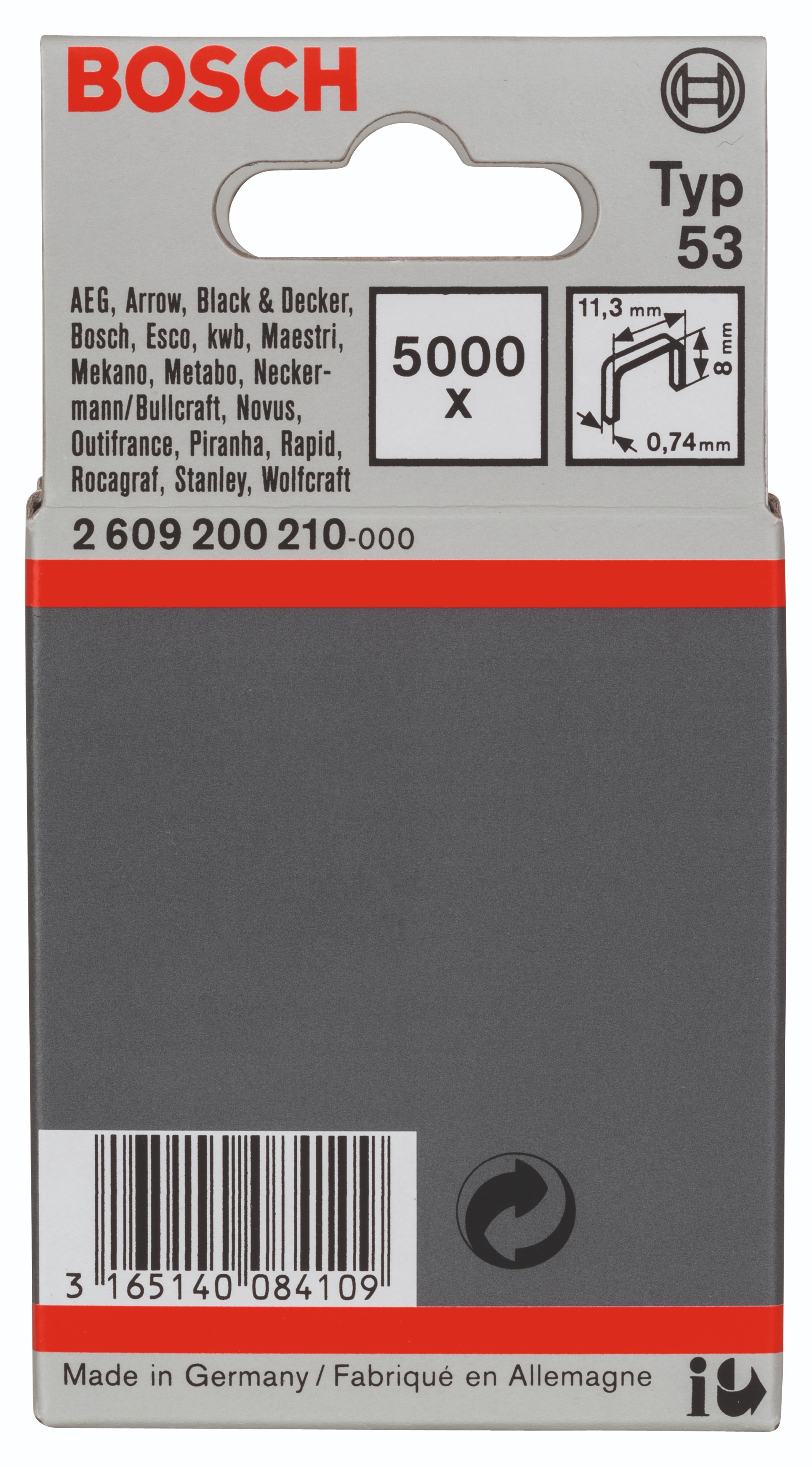 Bosch Sponky do sponkovačky z tenkého drôtu, typ 53 11,4 × 0,74 × 8 mm 2.609.200.210
