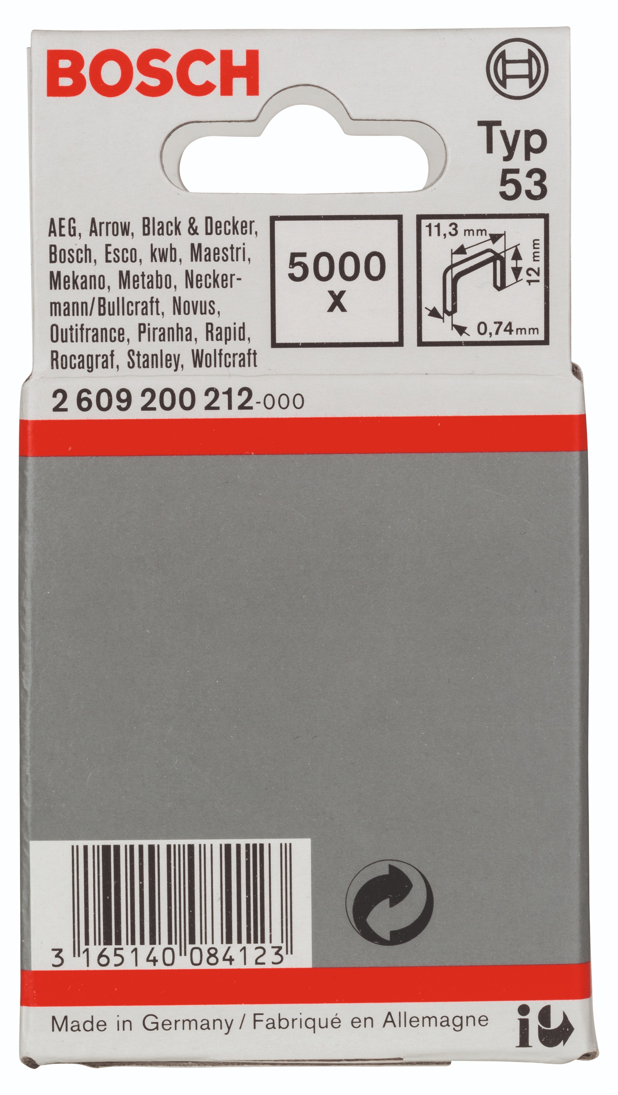 Bosch Sponky do sponkovačky z tenkého drôtu, typ 53 11,4 × 0,74 × 12 mm 2.609.200.212