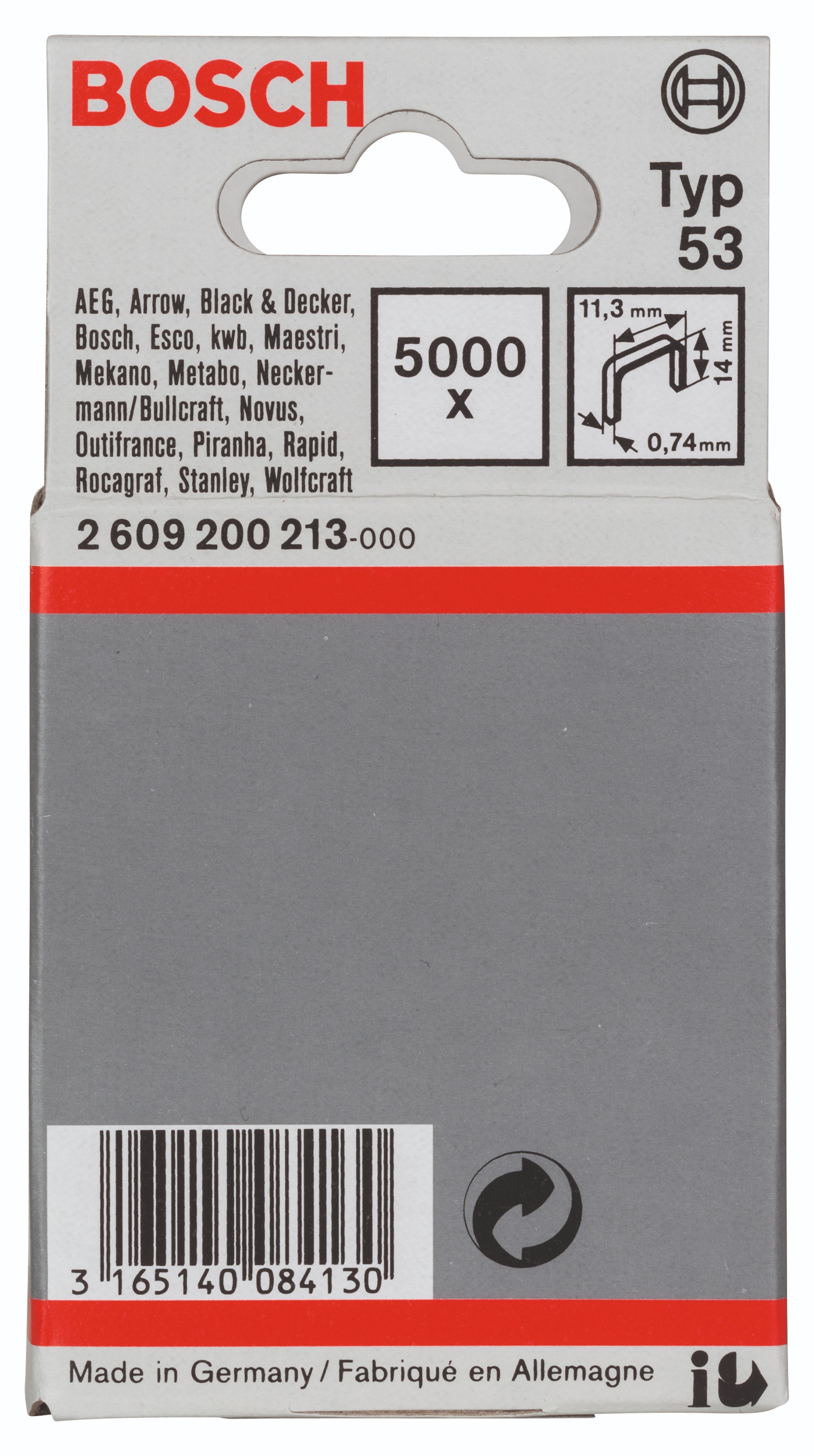 Bosch Sponky do sponkovačky z tenkého drôtu, typ 53 11,4 × 0,74 × 14 mm 2.609.200.213