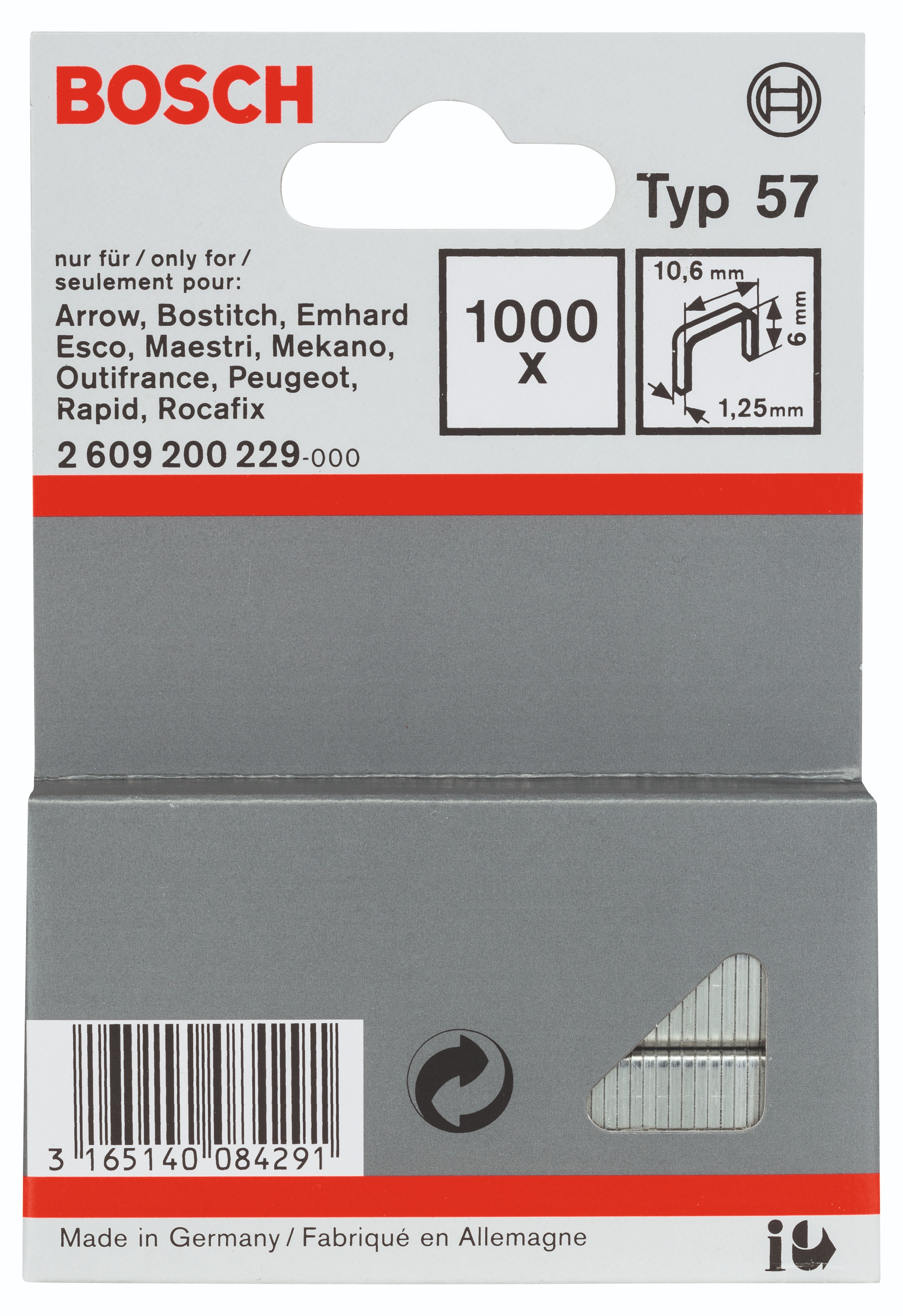 Bosch Sponky do sponkovačky z plochého drôtu, typ 57 10,6 × 1,25 × 6 mm 2.609.200.229