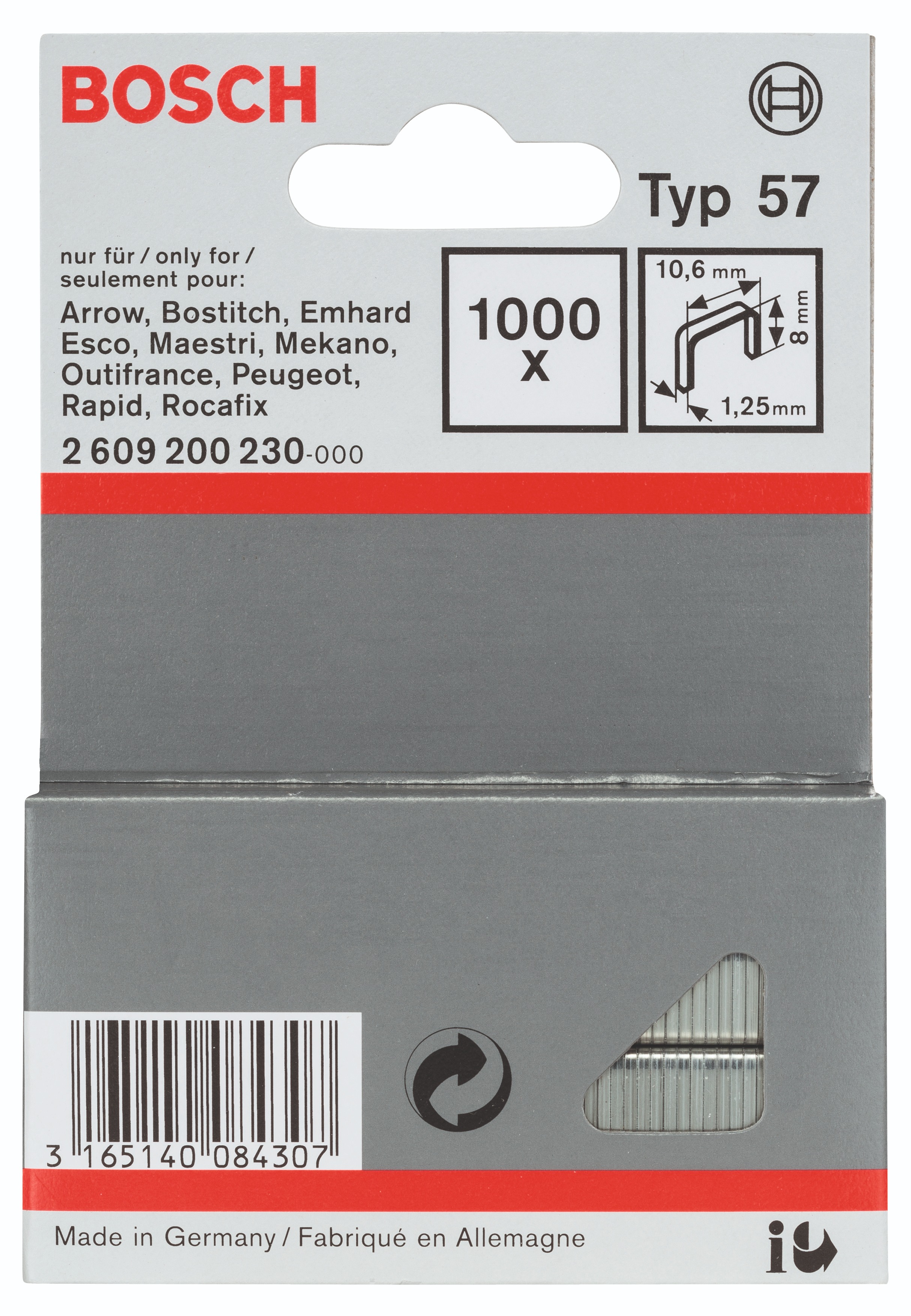 Bosch Sponky do sponkovačky z plochého drôtu, typ 57 10,6 × 1,25 × 8 mm 2.609.200.230