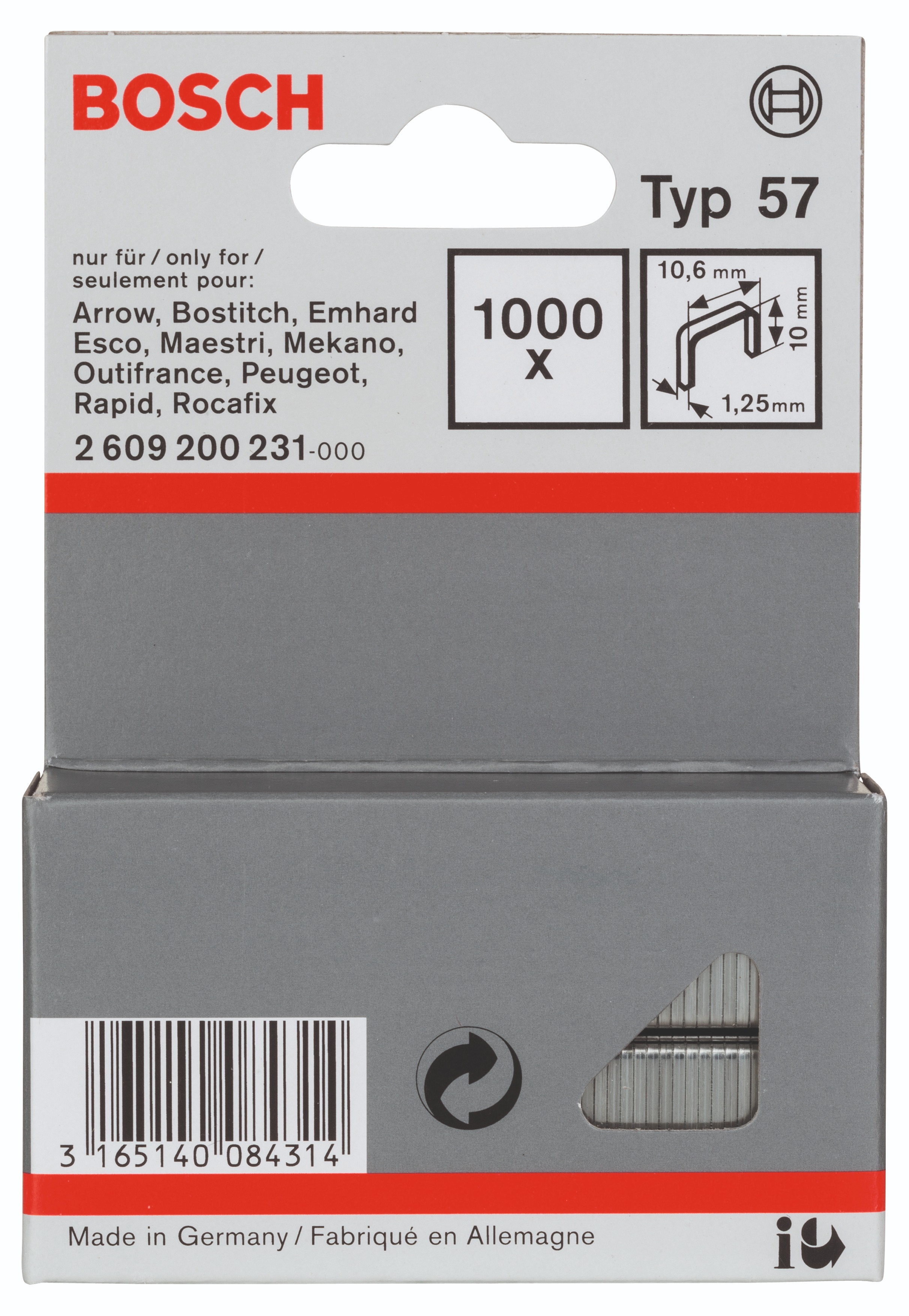 Bosch Sponky do sponkovačky z plochého drôtu, typ 57 10,6 × 1,25 × 10 mm 2.609.200.231