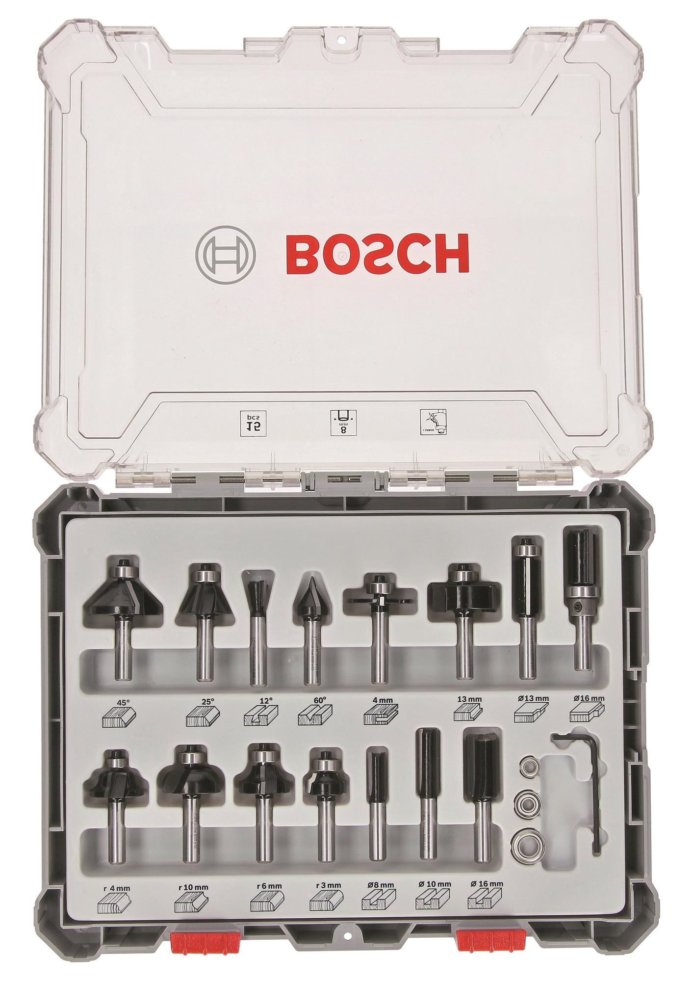BOSCH Zmiešaná súprava tvarových fréz s vretenom priemer 8 mm, 15 ks 2.607.017.472