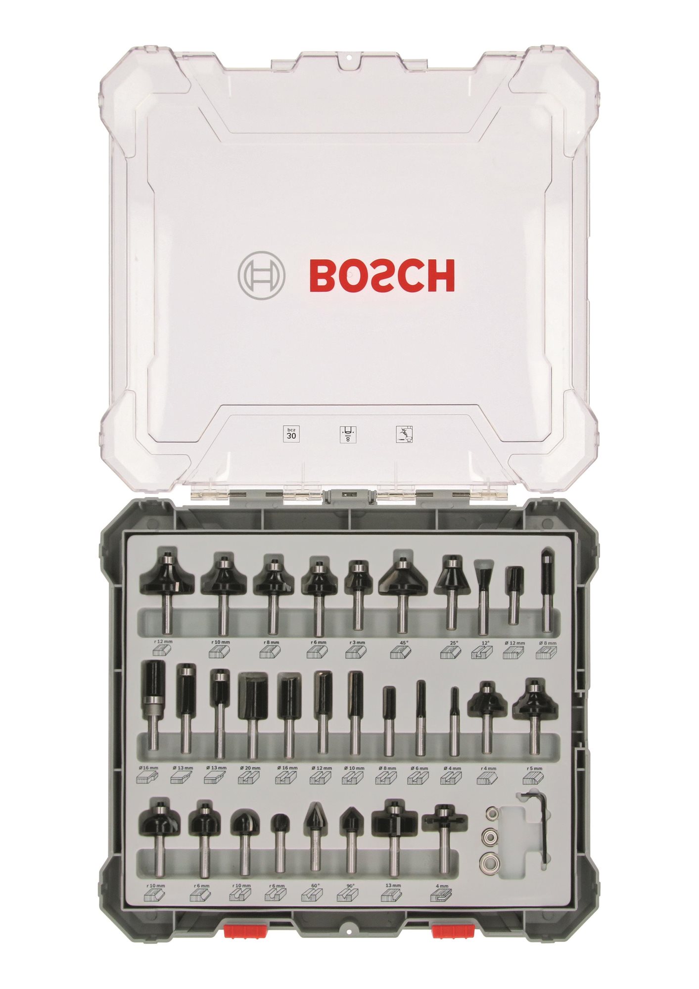 BOSCH Zmiešaná súprava tvarových fréz s vretenom priemer 8 mm, 30 ks 2.607.017.475