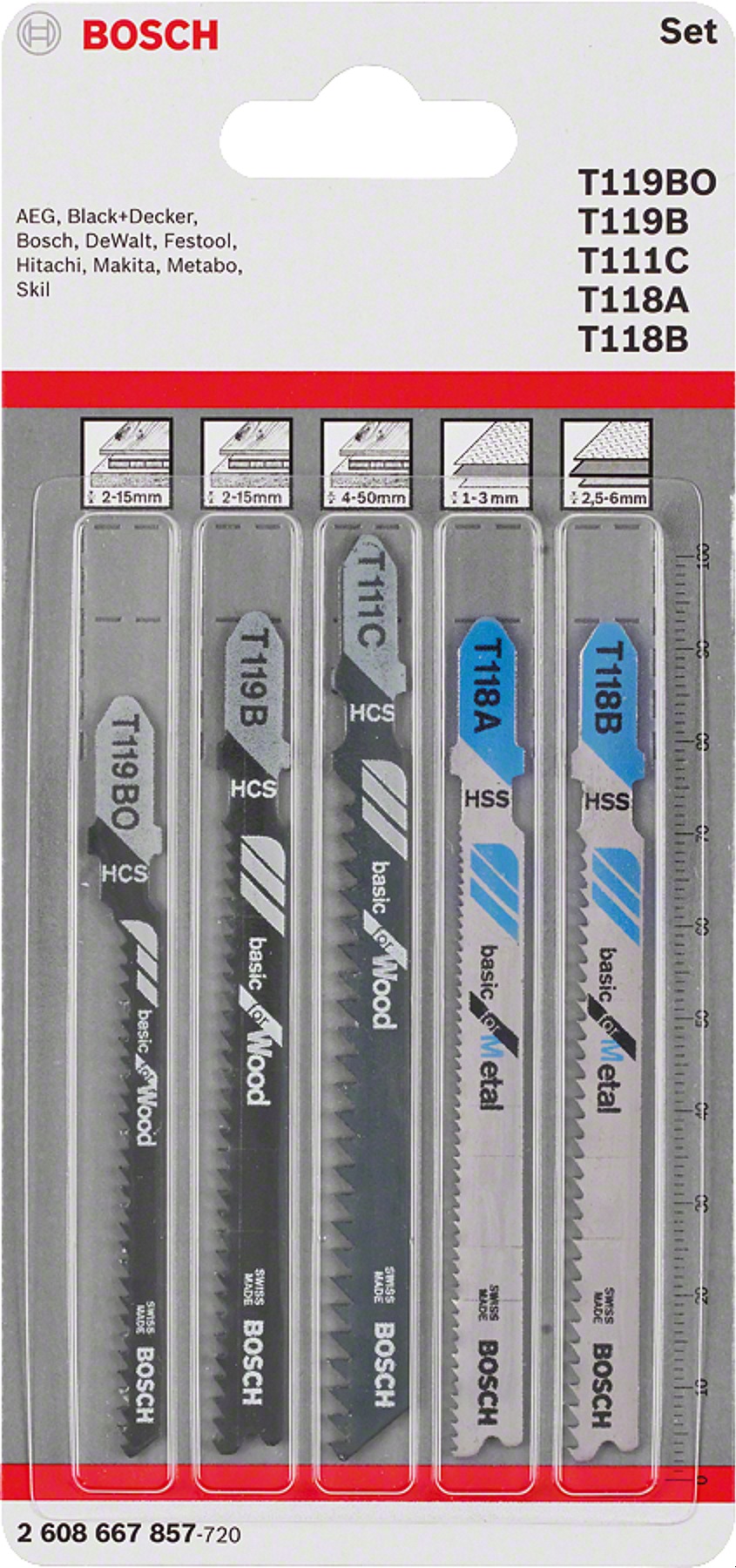BOSCH 5-dielna súprava pílových plátkov Wood and Metal Basic so stopkou T 2.608.667.857