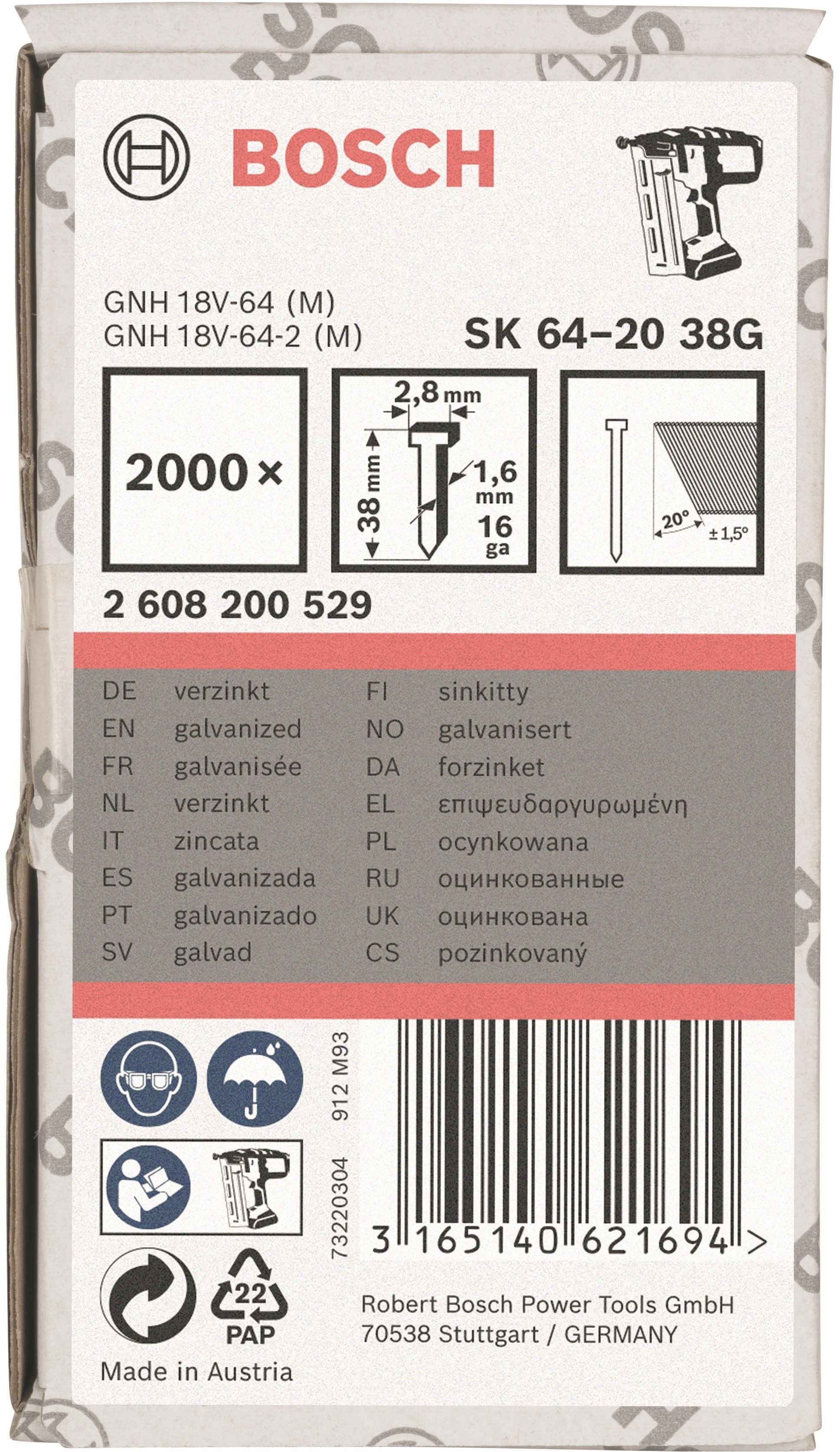 BOSCH Klince so zápustnou hlavou SK64 20G 38 mm, pozinkovaný 2.608.200.529