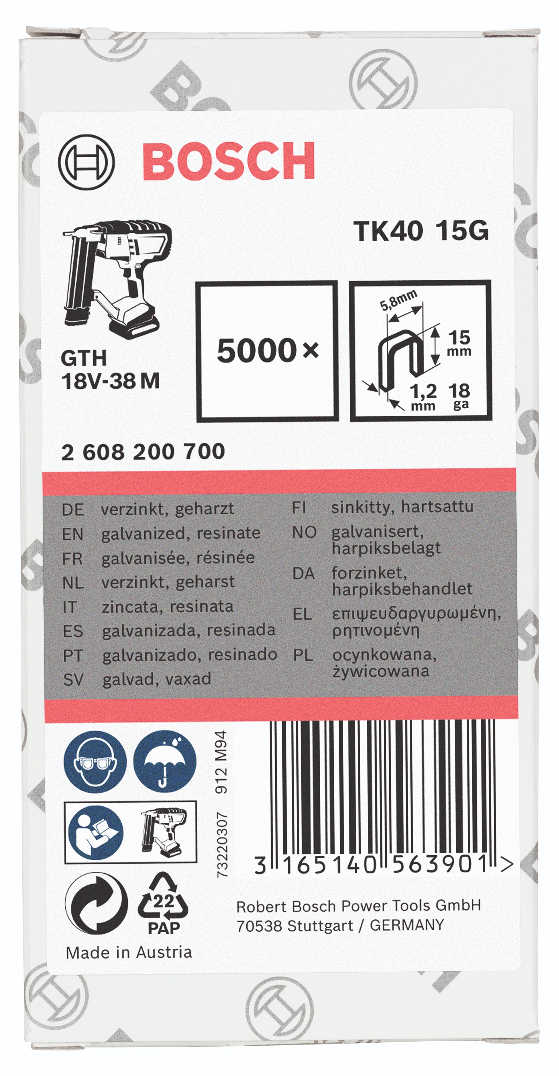 BOSCH Sponky TK40 15G 1,2 mm, 15 mm, pozinkované 2.608.200.700