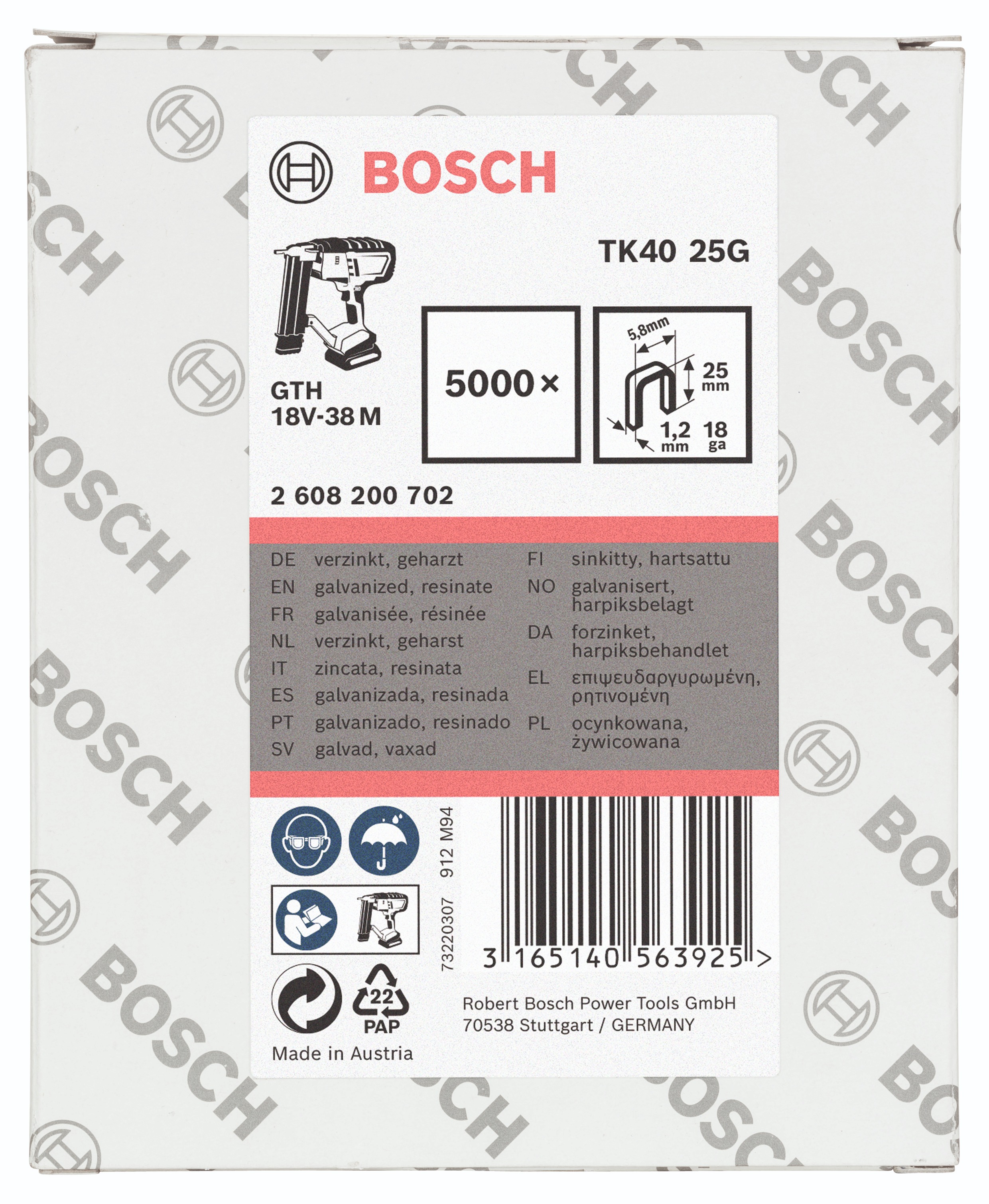 BOSCH Sponky TK40 25G 1,2 mm, 25 mm, pozinkované 2.608.200.702