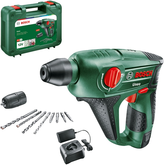 BOSCH Vŕtacie kladivo AKU Uneo 12 Li, 1× 2 Ah, nabíjačka, kufor 0.603.984.00D