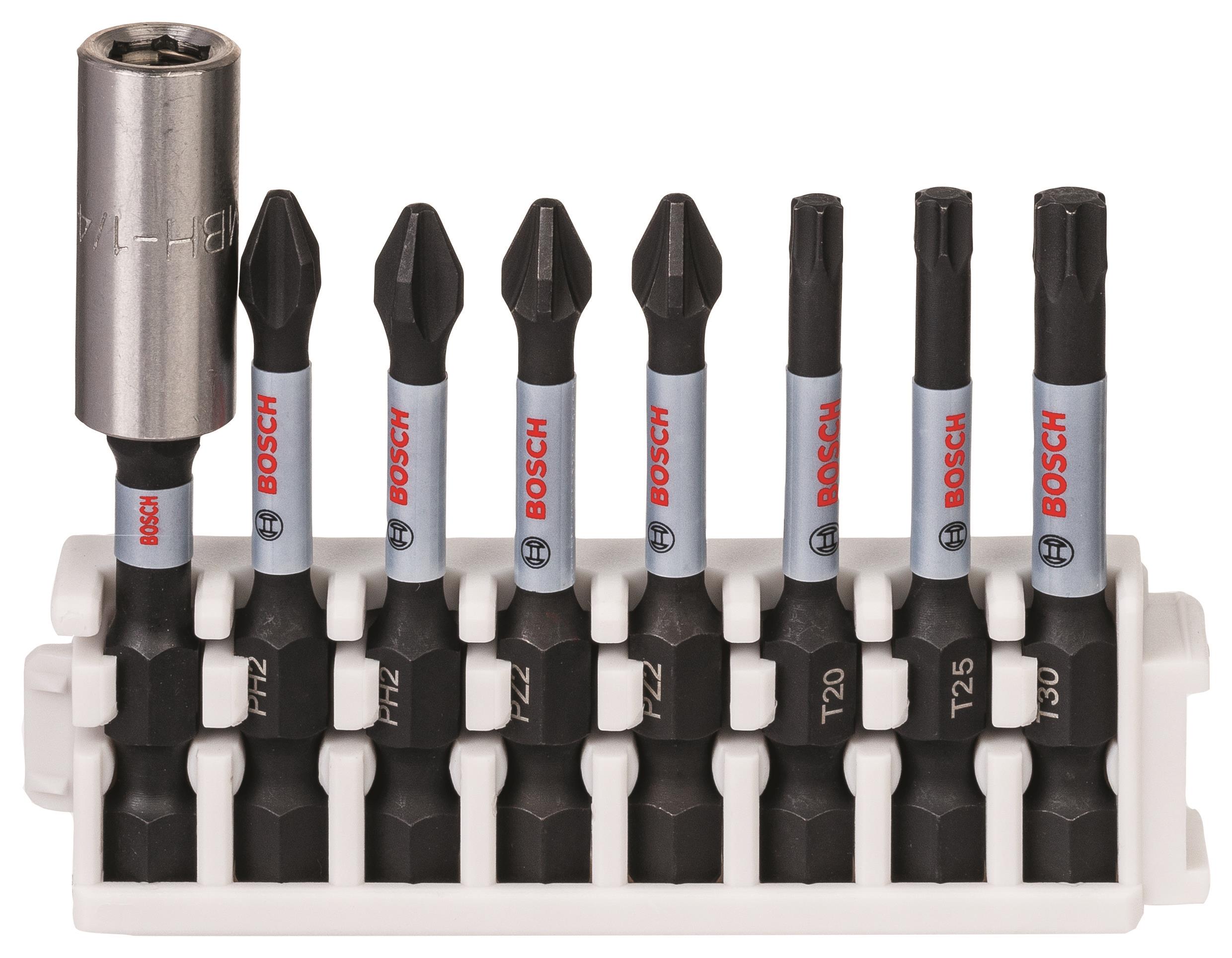 Bosch 8-dielna súprava nadstavcov Impact Control Power Bit, 2× PH2; 2× PZ2; 1× T20; 1× T25; 1× T30 2.608.522.326