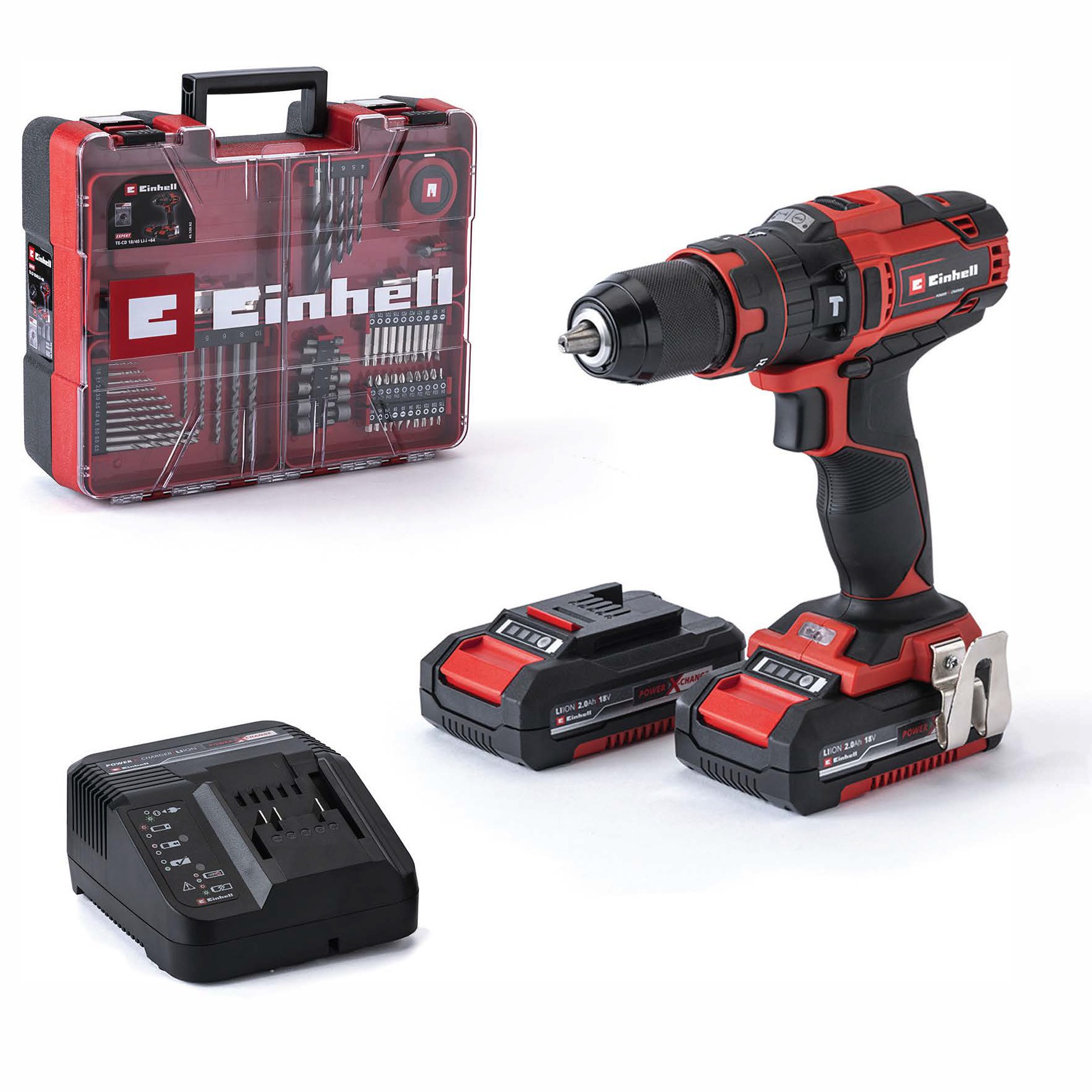 EINHELL Vŕtačka AKU s príklepom TE-CD 18/40 Li-i + 64 ks príslušenstva, 4513992 (2× 2 Ah)