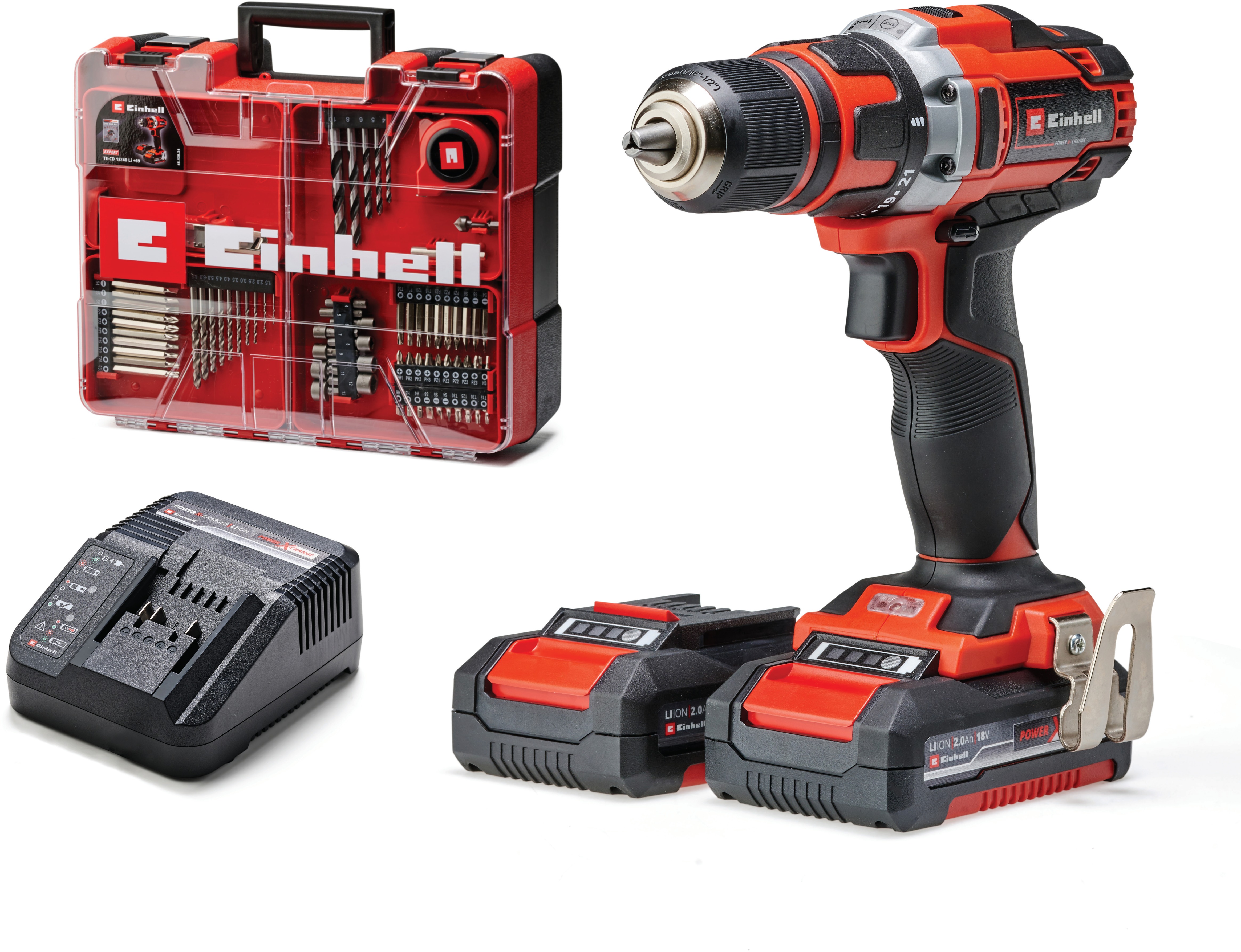 EINHELL Vŕtačka AKU TE-CD 18/40 Li + 69 ks príslušenstva, 4513934 (2× 2 Ah)