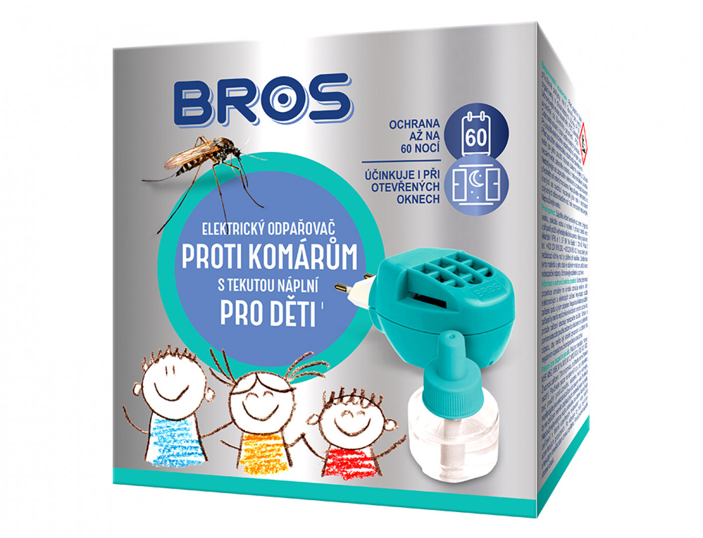 Odparovač BROS elektrický pre deti proti komárom, 60 nocí