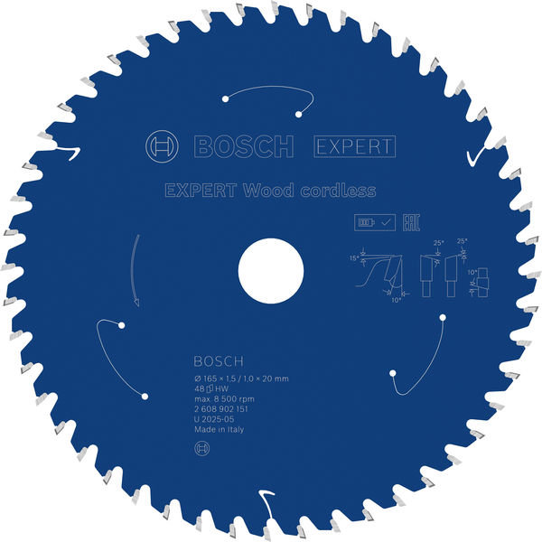 BOSCH EXPERT Pílový kotúč Wood cordless, 165 × 1,5/1 × 20 mm, T48 2.608.902.151