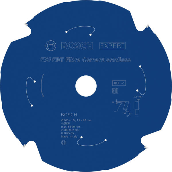 BOSCH EXPERT Pílový kotúč Fibre Cement cordless, 165 × 1,8/1,2 × 20 mm, T4 2.608.902.200