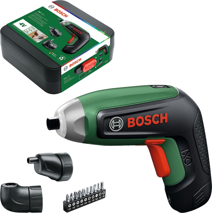 BOSCH Skrutkovač AKU IXO 8, sada bitov, uhlový a excentrický nadstavec, box 0.603.9G4.001 (1× 2 Ah)