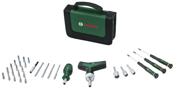 BOSCH Sada skrutkovačov a bitov, nástrčné kľúče 8 – 13 mm, textilné puzdro, 31 ks 1.600.A03.9HX