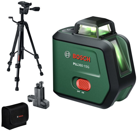 BOSCH Krížový laser AKU PLL 360-15 G, statív TT 120, držiak MM 3 0.603.663. K02 (1× 2 Ah)