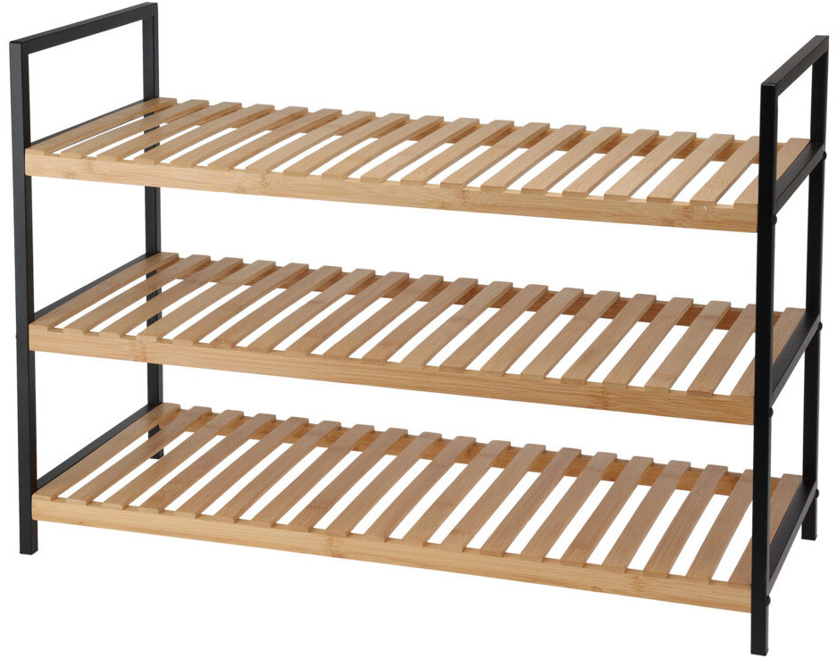 Storagesolutions Botník 3 úrovne, bambus a kovový rám, 70 × 30 × 48,5 cm
