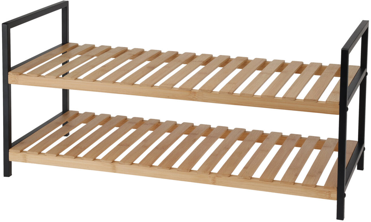 Storagesolutions Botník 2 úrovne, bambus a kovový rám, 70 × 30 × 32 cm