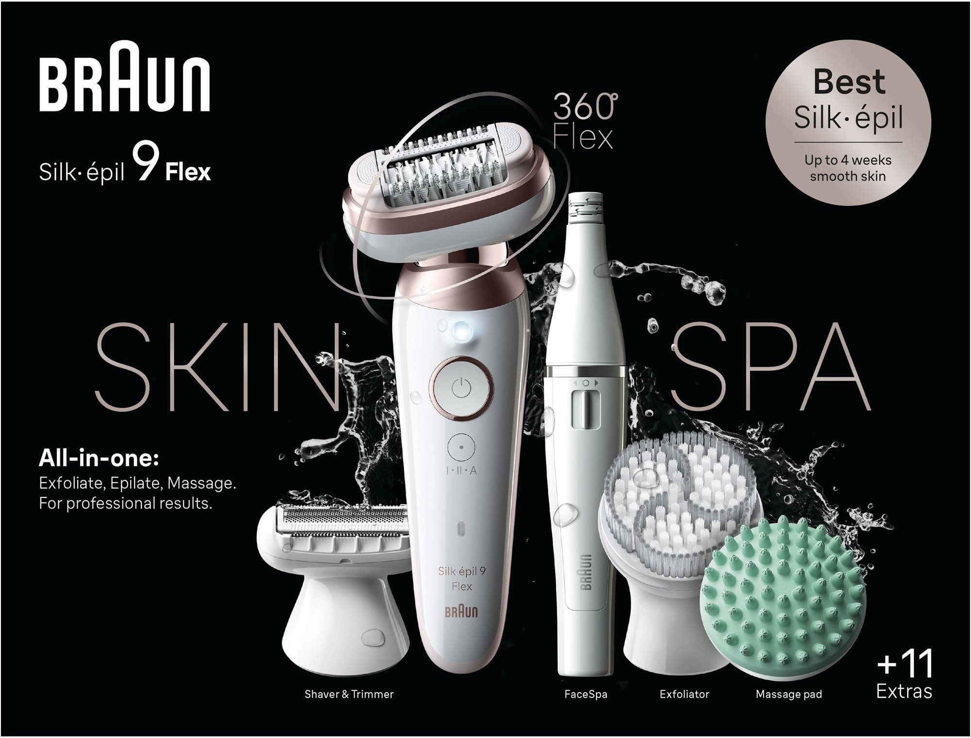 Braun Silk·épil 9 Flex 9-580 3D SkinSpa, Biely/Zlatý