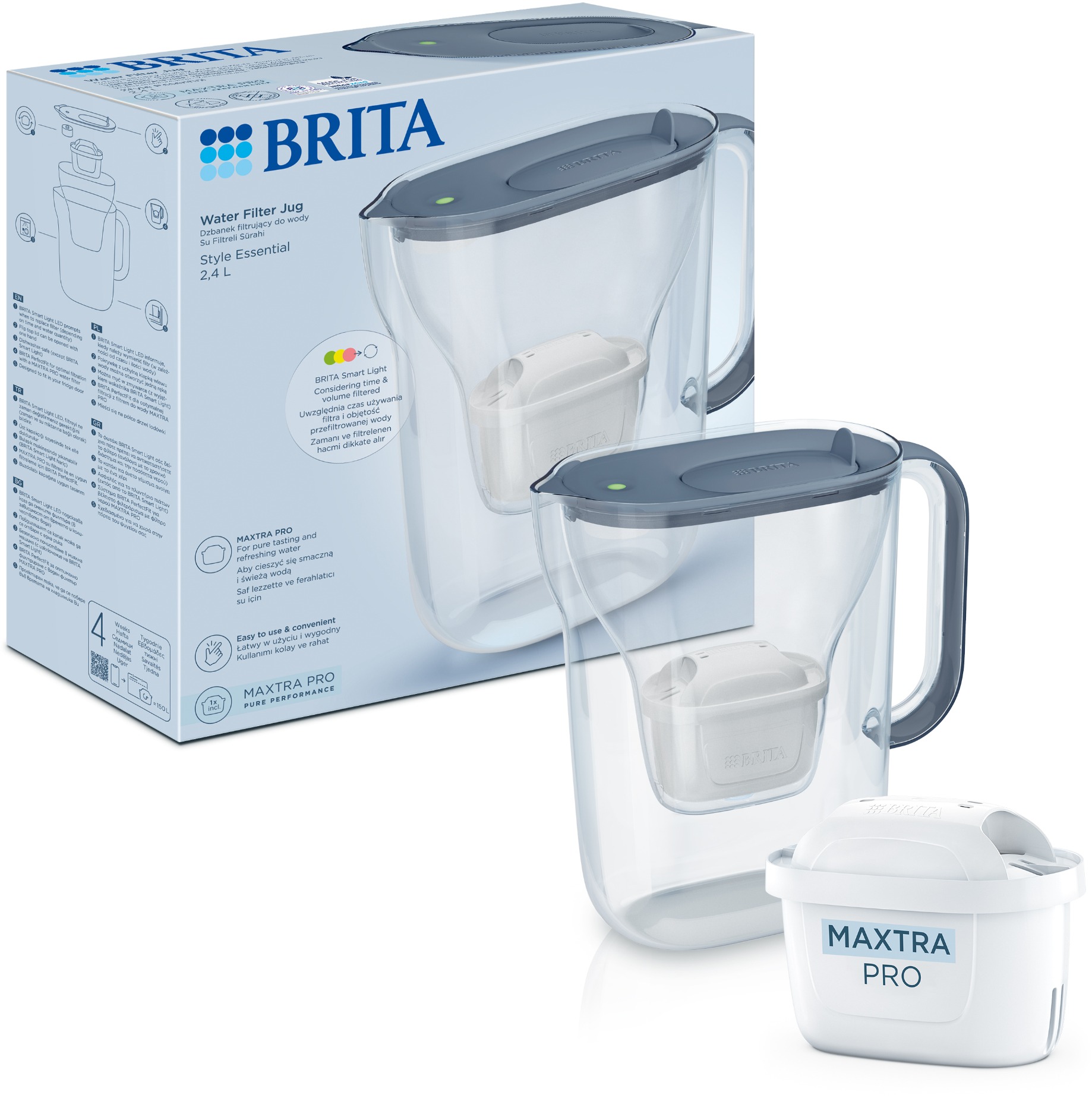 Brita Style Essential s filtrom Maxtra Pro Pure Performance, 2,4 l, sivomodrá