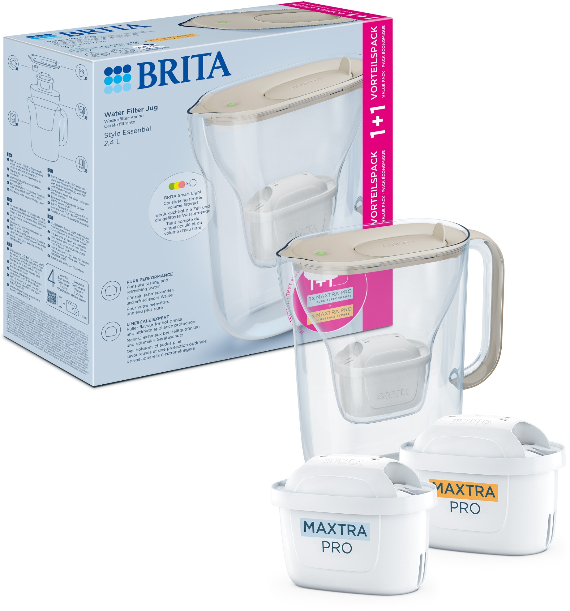 Brita Style Essential +2 filtre Maxtra Pro (Hard Water a Pure Performance), piesková
