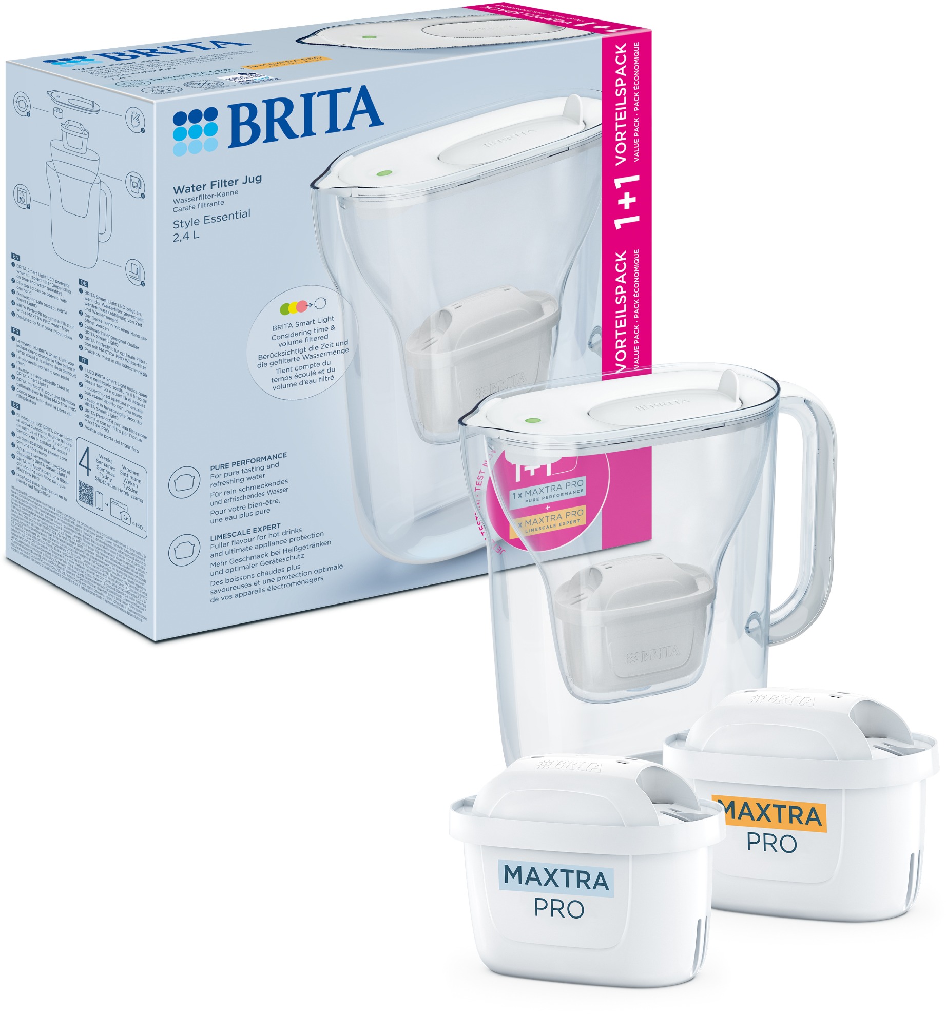 Brita Style Essential +2 filtre Maxtra Pro (Hard Water a Pure Performance), 2,4 l, biela