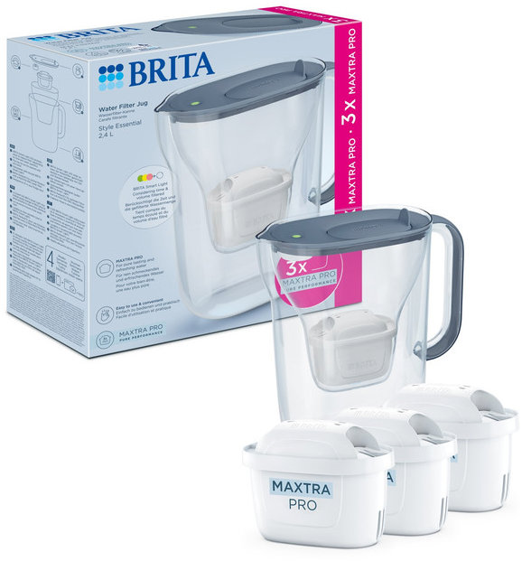 Brita Style Essential s 3 filtrami Maxtra Pro Pure Performance, 2,4 l, sivomodrá
