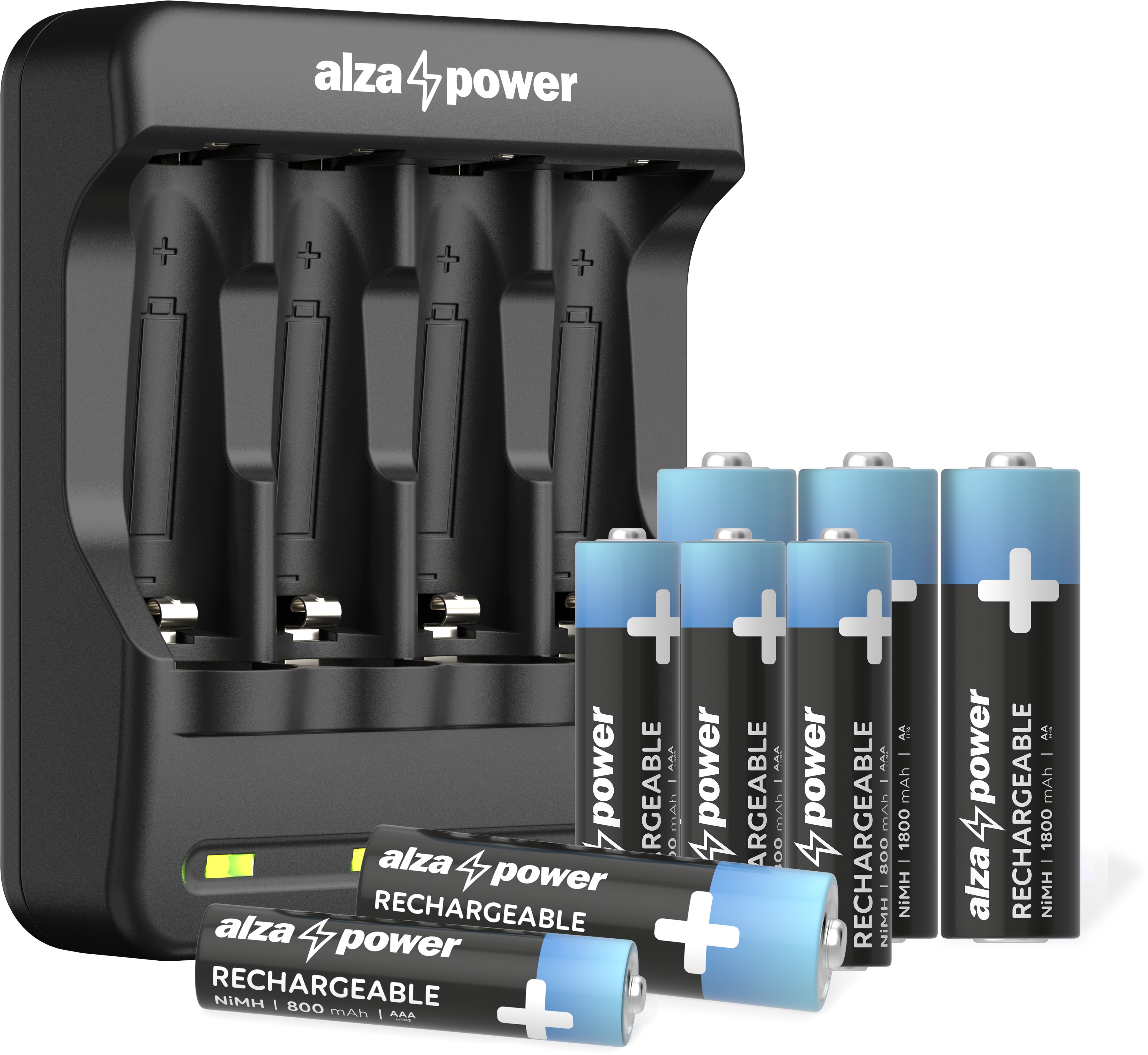 AlzaPower SET AP410-C Battery Charger + Rechargeable Battries HR6 (AA) 1800 mAh 4 ks + HR03 (AAA) 80