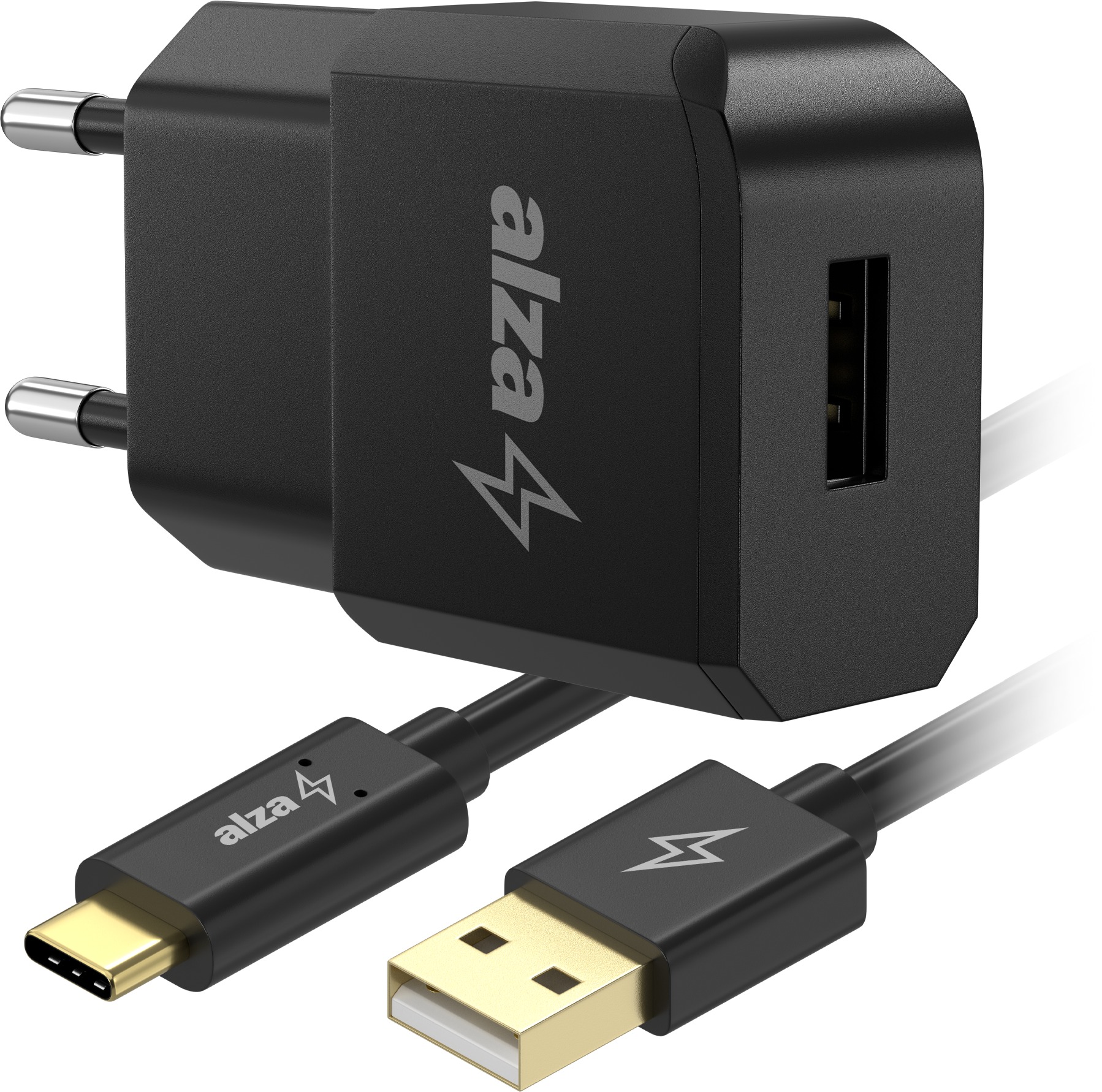 AlzaPower Compact A300 10W Čierna + Core USB-C 2.0 1 m čierny