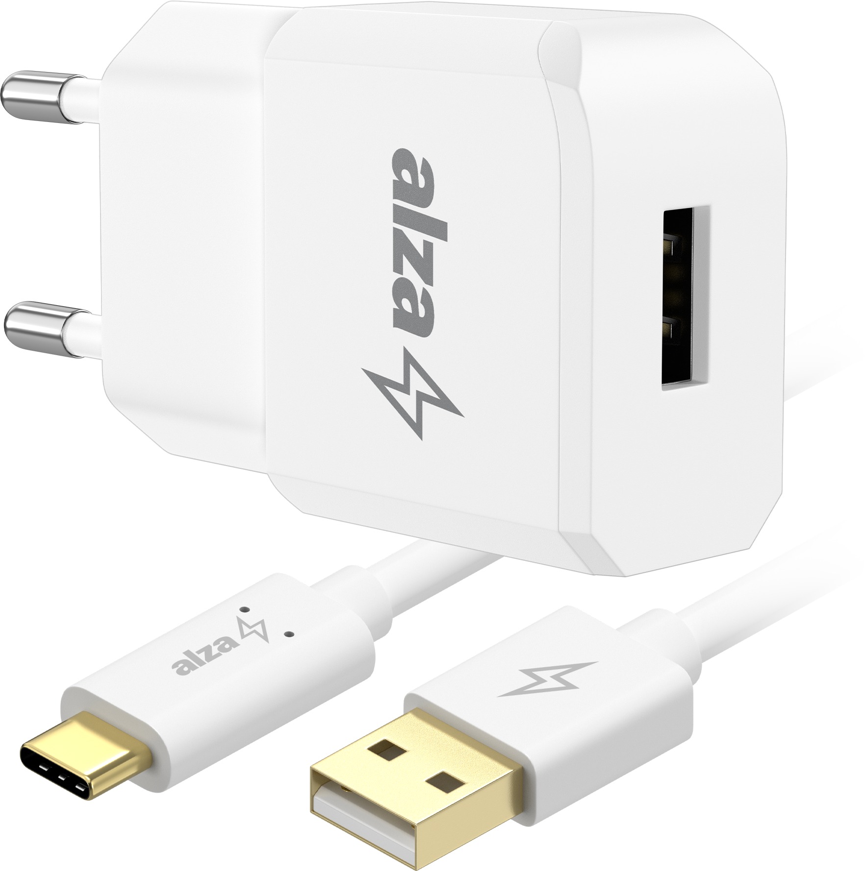 AlzaPower Smart Charger 2.1 A biela + Core USB-C 2.0 1 m biely
