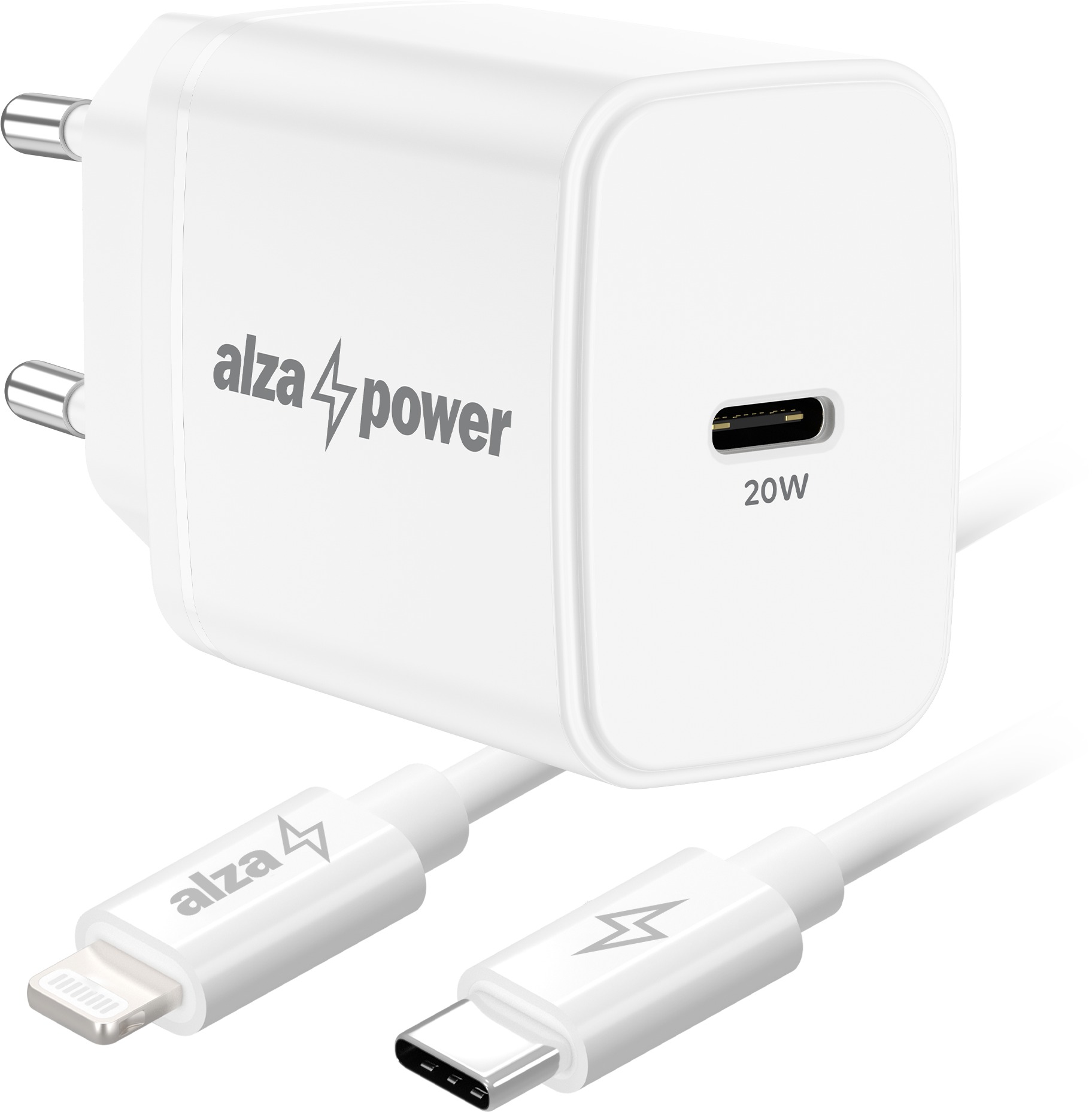 AlzaPower Compact A520 20W Biela + Core Lightning MFi 1 m biely