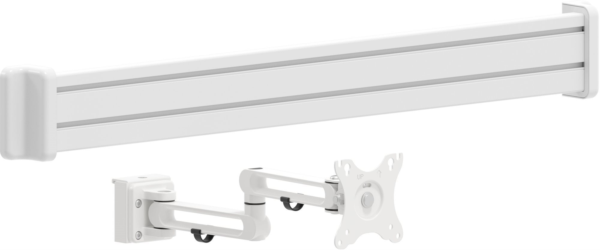 AlzaErgo Slatwall SWP110 Lišta biela + SWMP220 Príchytky biele + SWAS410 Držiak biely