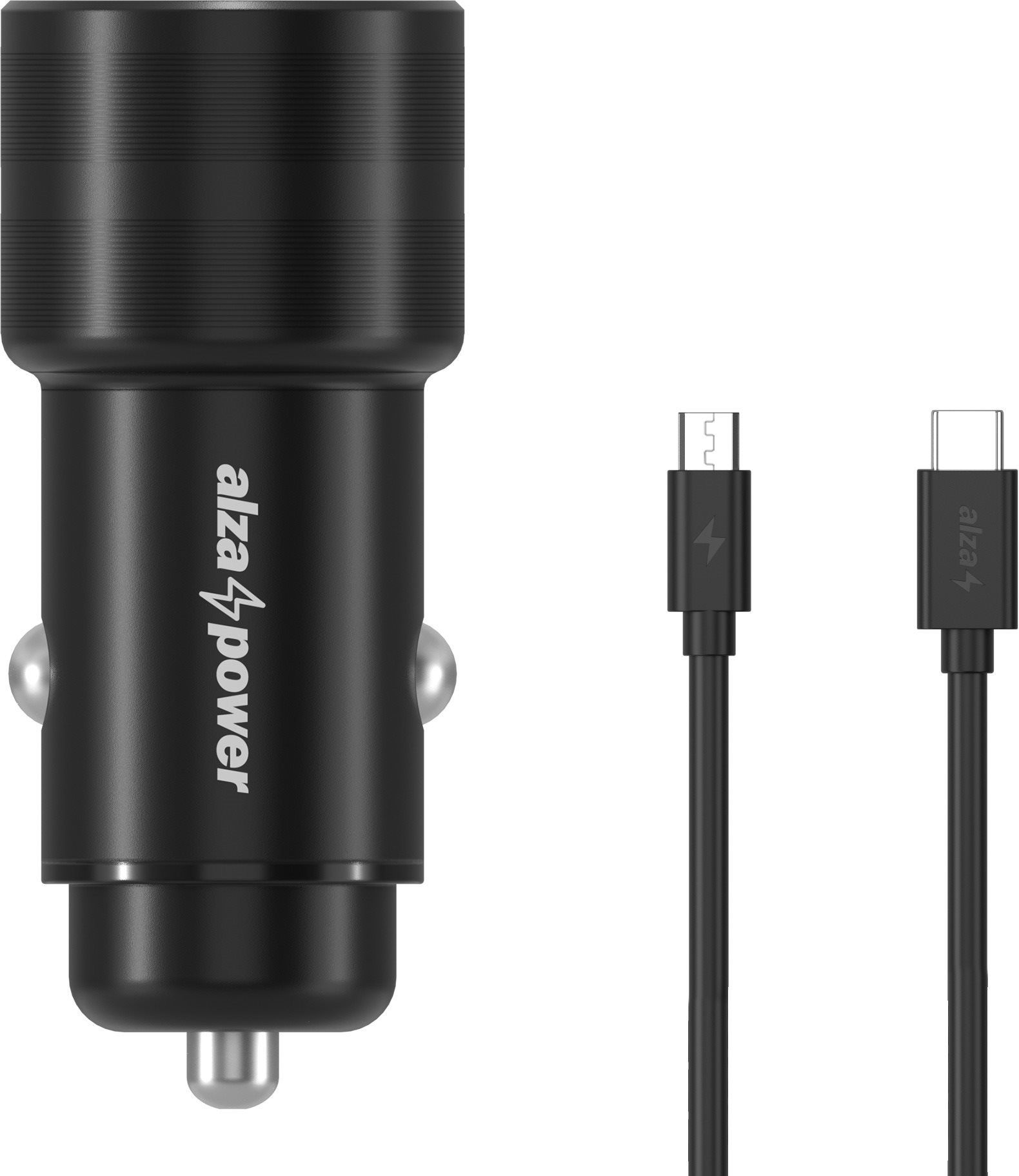 AlzaPower Car Charger P520 USB + USB-C Power Delivery čierna + Core USB-C (M) 2.0 to Micro USB (M) 2