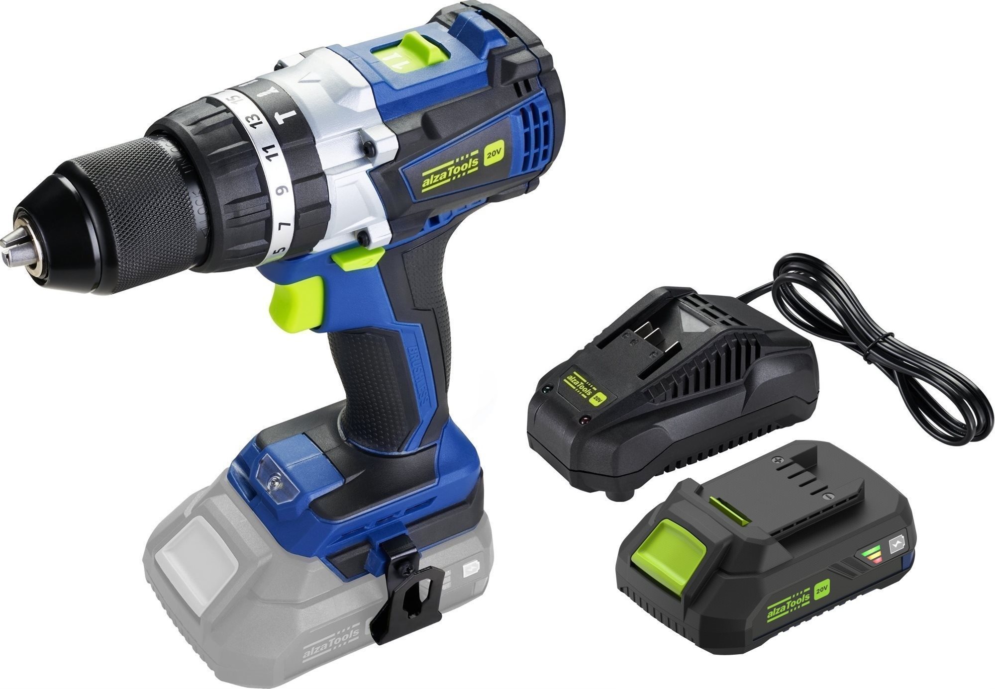 AlzaTools PRO CBHD20V Brushless BatteryONE 20 V + 3,5 A nabíjačka + 2 Ah batéria