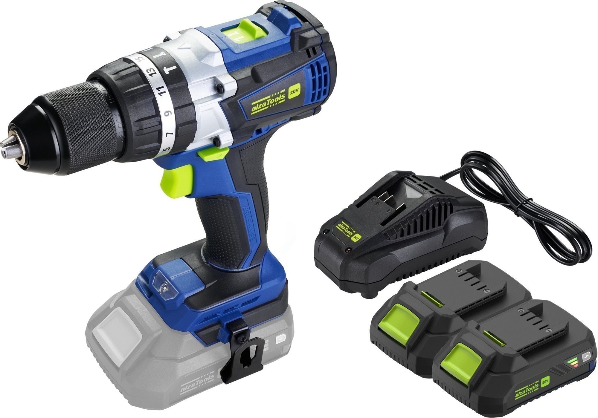 AlzaTools PRO CBHD20V Brushless BatteryONE 20 V + 3,5 A nabíjačka + 2× 2 Ah batéria