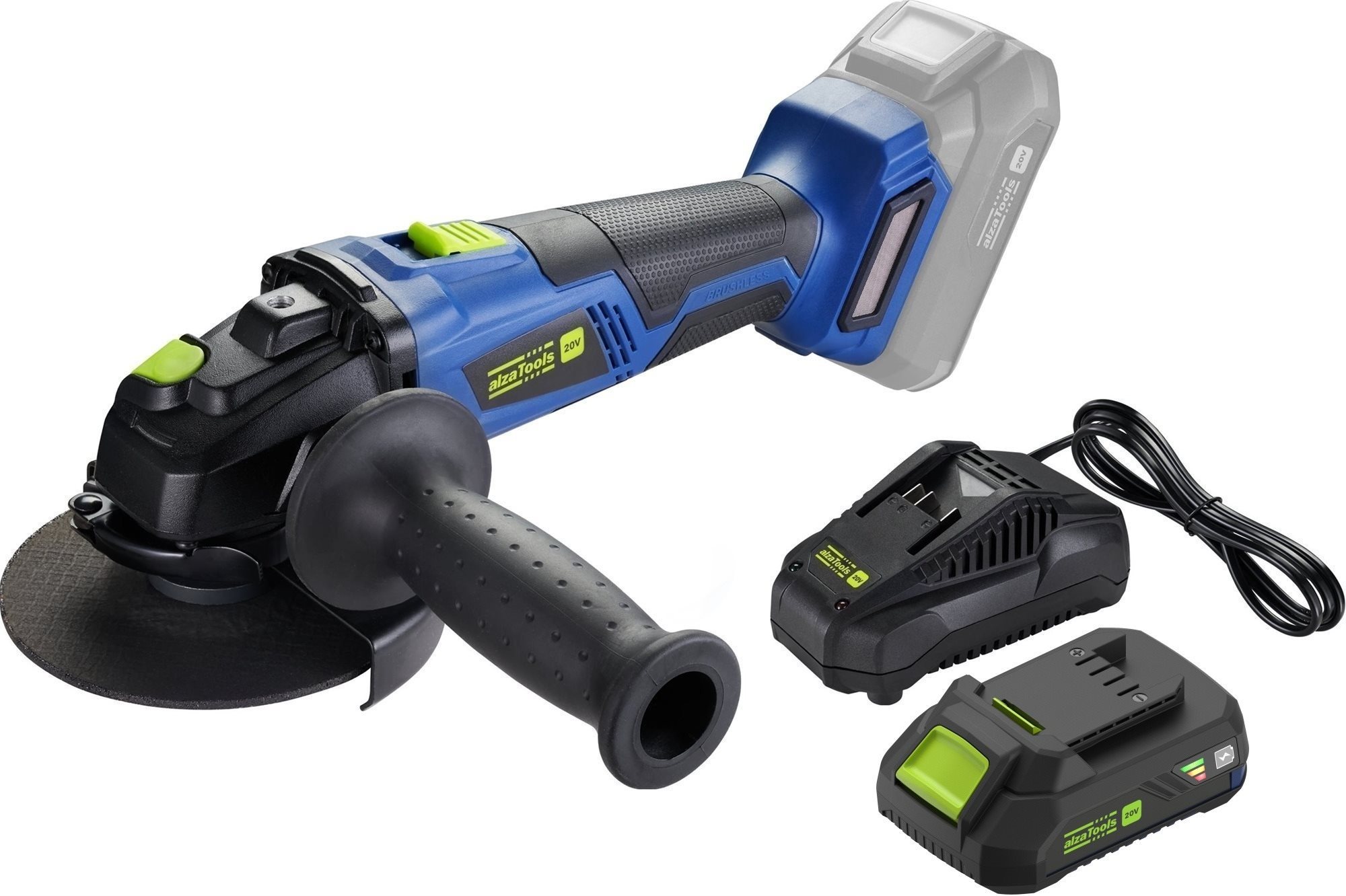 ALZATOOLS PRO Uhlová brúska AKU 125 mm CBAG20V Brushless BatteryONE (1× 2 Ah)